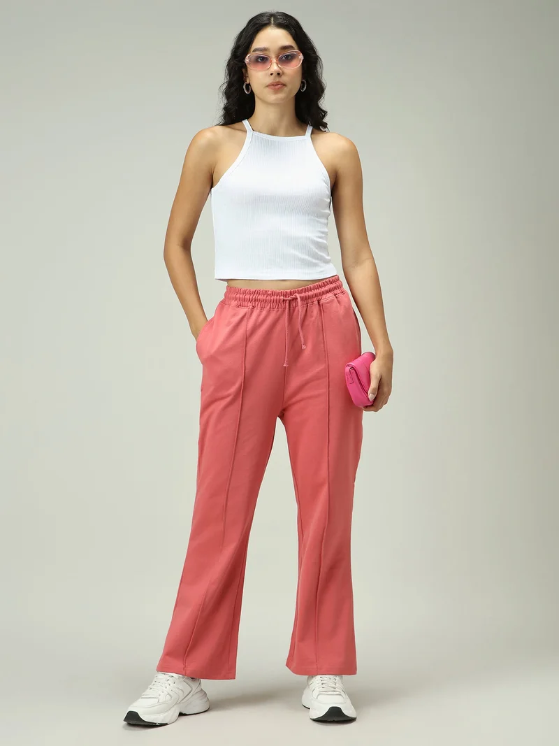 Outzidr Pink Mauve Solid Pintuck Sweatpants for Women | Best Price UAE